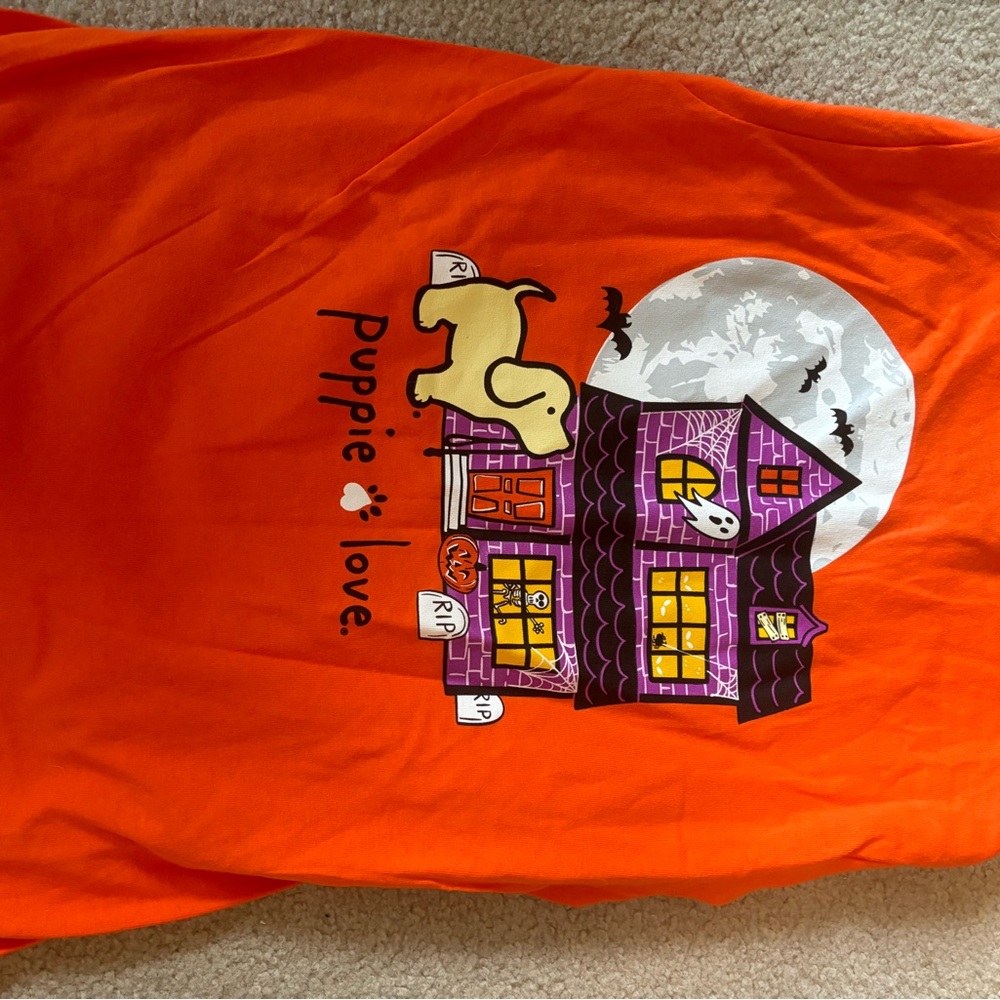 Orange Halloween Puppy Love T-Shirt Medium New
